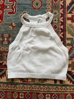 Aerie Superchill Seamless Ribbed Racerback high neck Crop Tank Top White Size M